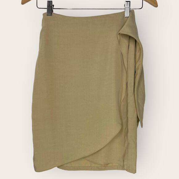 VETTA Pants - Vetta Capsule Wrap Skirt | Extra Small Light Tan Side Tie Waist Tulip Hem Tencel